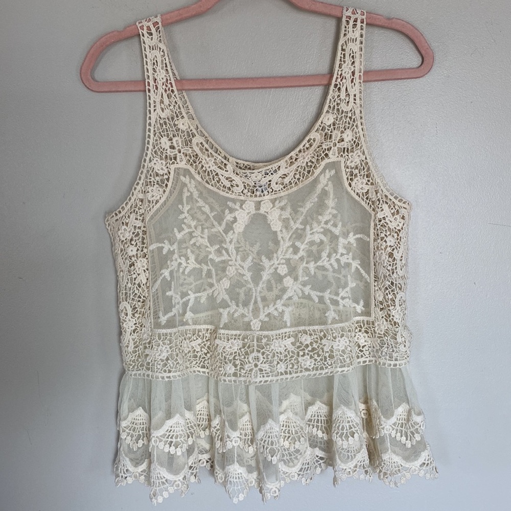 Express Sheer Cream Lace Tank Top - Small